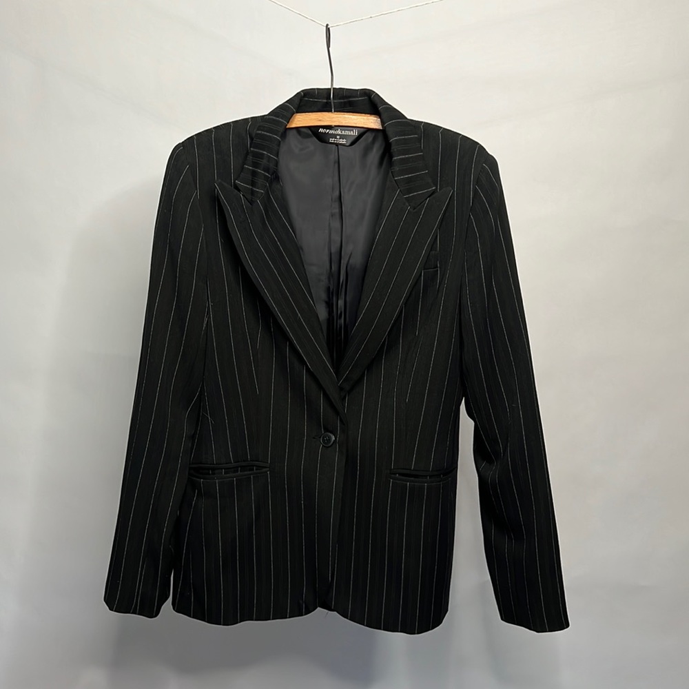Black pinstriped single breasted blazer
